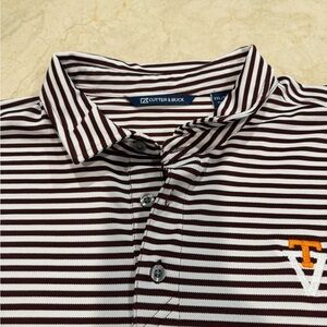 Cutter & Buck Men's Polo Shirt - Brown and White Stripes - Virginia Tech